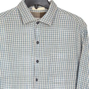 Tommy Bahama Mens Medium Blue Tan Gingham Check Long Sleeve Button Up Shirt